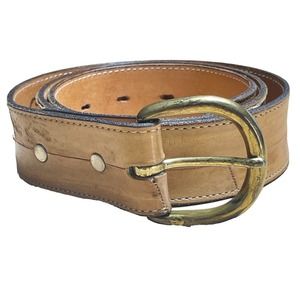 CIRCLE Y Western Belt Eel Leather Mens 36-38 Tan Buckle Snaps Vintage Cowboy